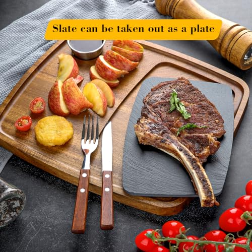 Plato de Servicio de Madera de Acacia con Pizarra y Cuenco para Salsas miniatura 2
