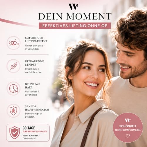WOW STRIPES Schlupflid Tape – Premium Augenlid Tape für sofortiges Augenlid Lifting ohne OP, unsichtbarer Stripes zum Kaschieren von Schlupflidern, hautfreundlich, überschminkbar 200 Stück - M