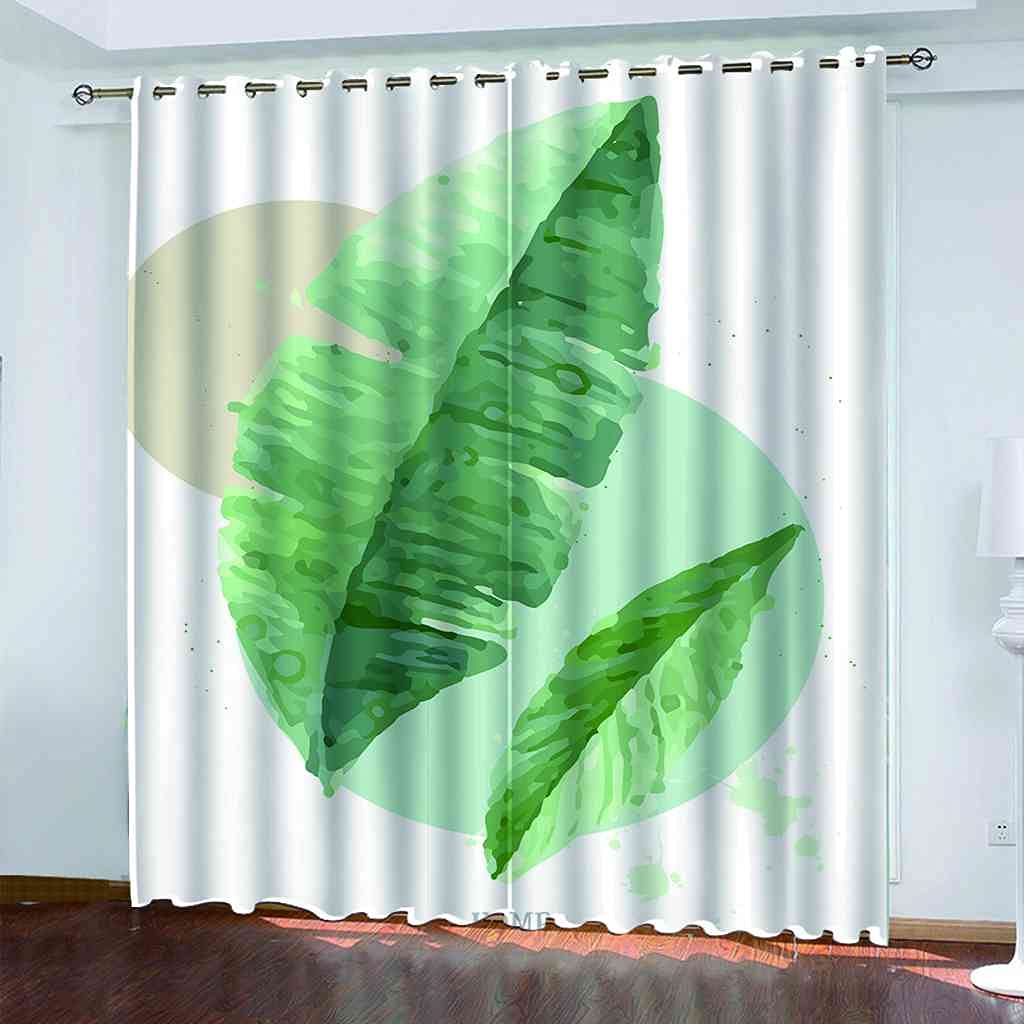 Rideau occultant feuilles vertes aquarelles lot de 2 isolant thermique salon 264x160cm