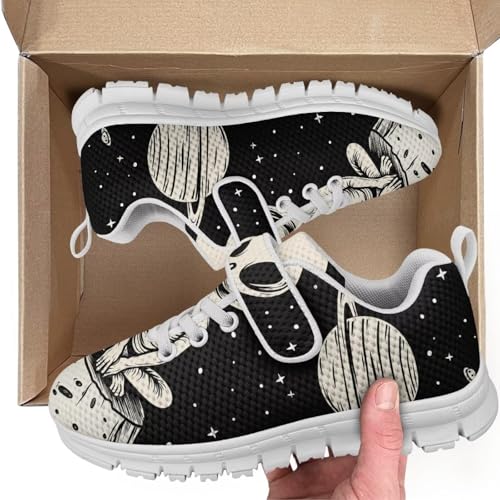 Kids Boys Girls Running Shoes Comfortable Lightweight Slip on Sneakers Athletic Tennis Shoes Alien Moon Pattern（White Sole）2