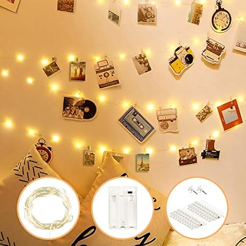 Etopgo Photo Pegs String Lights, 2M 20 LED Photo Clips Battery Powered Fairy Lights, Christmas Decoration Lights for Hanging Photos, Cards and Artwork Cover