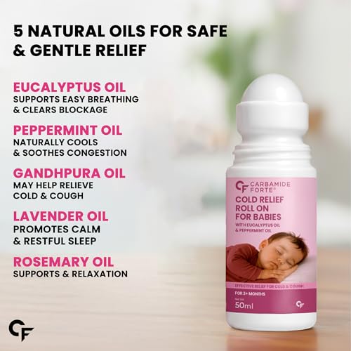 Image of Carbamide Forte Natural Cold Relief Roll On for Babies | Baby Cold Relief Roll On with Eucalyptus & Peppermint Oil | Gentle Chest & Nose Rub for Babies 3+ Months | Ayurvedic Formula | 50 ml