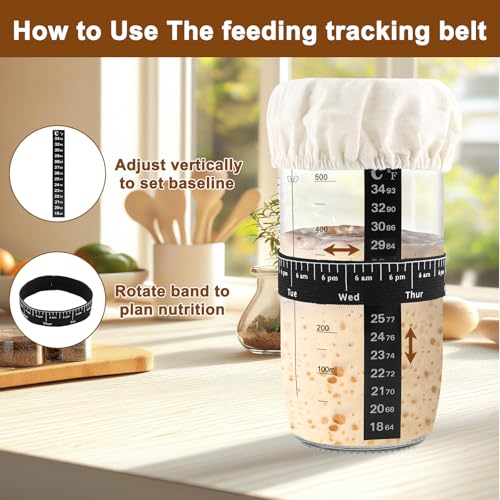 Zosenyer Sauerteig Starter Set, 730ML Fermentationsglas, Gärglas mit Silikonspatel, Sauerteig Glas, Brot Backen Zubehör mit Aluminiumdeckel, Gärtuch, Sourdough Starter Kit, Brotbackzubehör