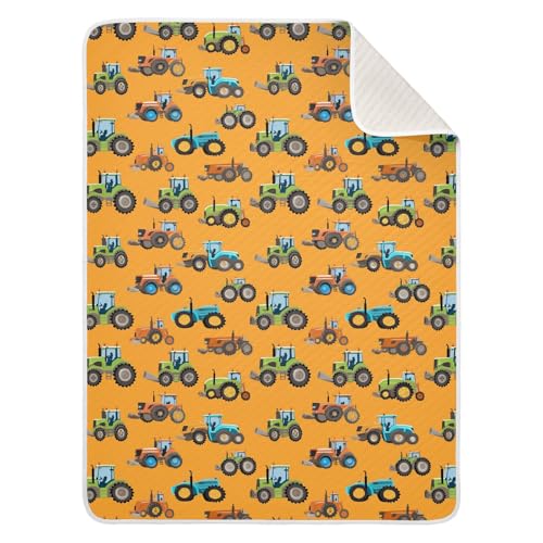 Image of Toddler Blanket for Baby Girls and Boys Soft Warm Swaddle Blanket for Nursery /Strolleoddler Bed /Car seat 30X40in Cartoon Tractors on an Orange Background