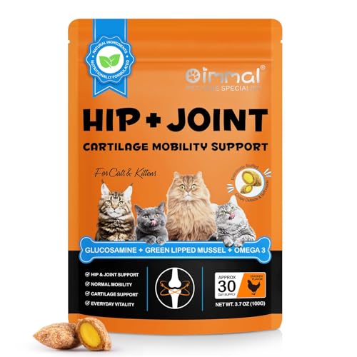 Cat Joint Supplement, Hip +Joint Supplement for Cats Crunchy & Creamy Chews with Glucosamine, Chondroitin & Omega-3s Supports Mobility, Flexibility & Comfort for Indoor & Outdoor Cats - Chicken