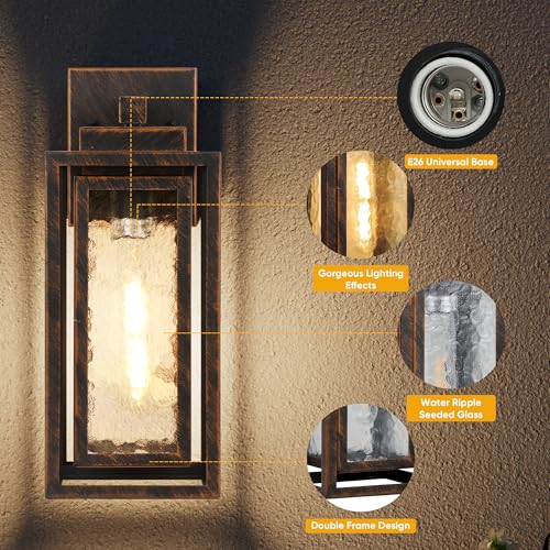 WIHTU Exterior Porch Light Fixture, Outdoor Wall Lantern, Gold-Swept Black by WIHTU - Used condition - Image 5