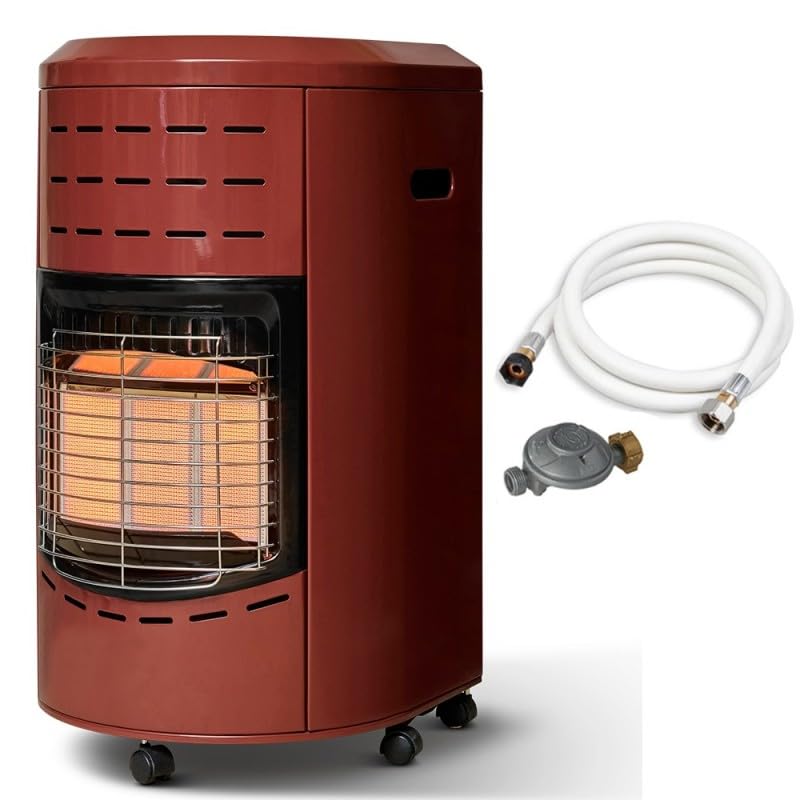 FAVEX - Chauffage d'appoint gaz Calgary Rouge brique - Prêt à l'emploi livré avec Tuyau et détendeur - Intérieur - Brûleur céramique Infrarouge - 3 Puissances de Chauffe - Jusqu'à 40 m², Acier