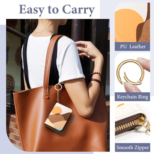 Image of Credit Card Holder RFID Wallet for Women, Small Leather Card Organizer Case with Zipper and Keychain, Sunrise