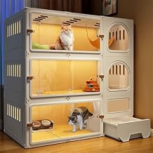 Large Cat Cage Indoor, Cute Cat House with Cat Litter Box, PE Cat Enclosures Indoor with Transparent Door, Pet Cage with Toilet105 * 45 * 105cm