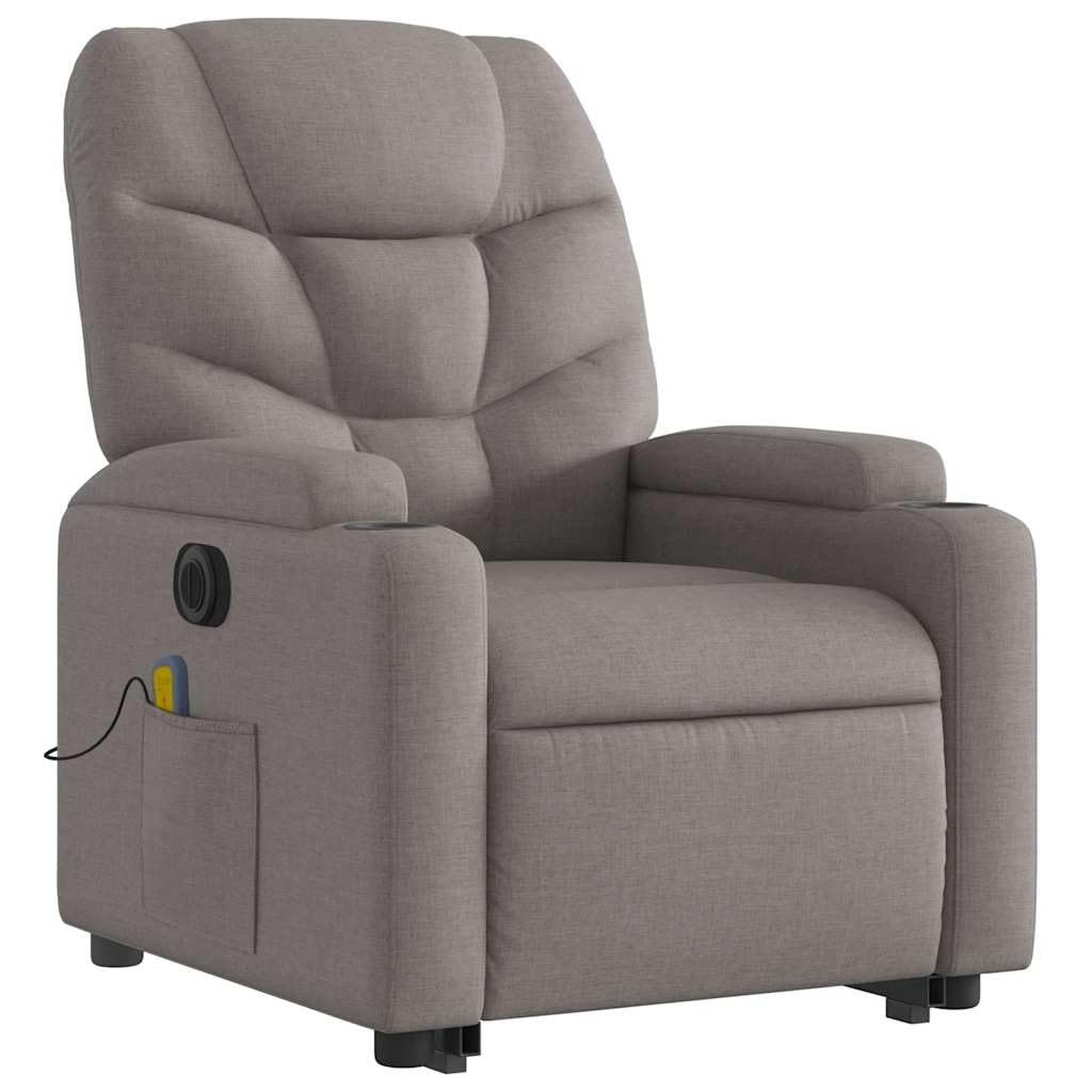 Sillón elevador eléctrico reclinable de tela gris con 6 puntos de vibración y elevación automática, asiento cómodo y estable para relajación y bienestar