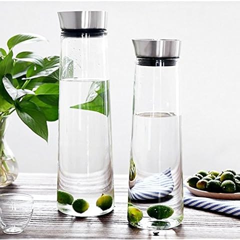 Jarra de agua de vidrio de 1L Buwico con tapa de acero inoxidable Cover