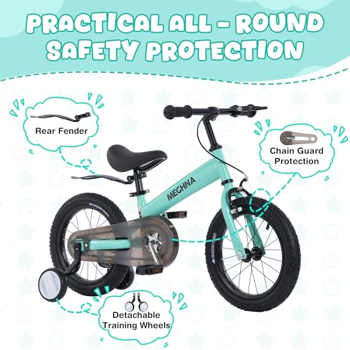 Image of MEGHNA 2 in 1 Toddler Balance Bike 14 inch Wheel Kids Bike Aged 3-7 Years Old with Footrest Detachable Training Wheels Caliper and Coaster Brake Strider Bike for Boys Girls, Easy to Assembly