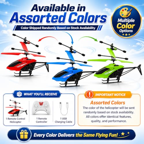 Image of Remote Control Helicopter for Kids with Hand Sensor Auto-Lift & LED Lights | USB Rechargeable RC Flying Helicopter Toy with Up & Down Control | Outdoor Gift for Boys & Girls (Random Colors)