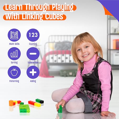 Image of 100 Math Linking Cubes, Math Cubes with 384 Reusable Stickers-Letters, Numbers, Shapes, Manipulative Geometric Connecting and Counting Blocks, Educational Toy for Kids Math Learning and Fun Activities