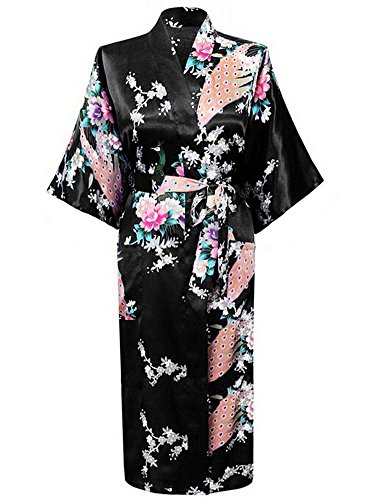 Albornoz Mujer Largo Pava de Satén Camisón Sexy Kimono Vestido