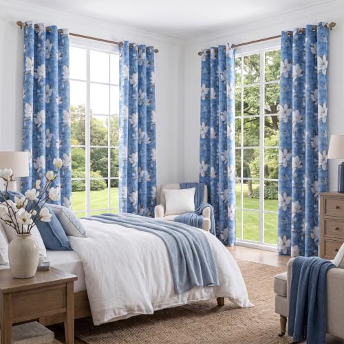 Image of MYSKY HOME Floral 95% Blackout Curtains 102 Inch Length 2 Panels Dusty Blue