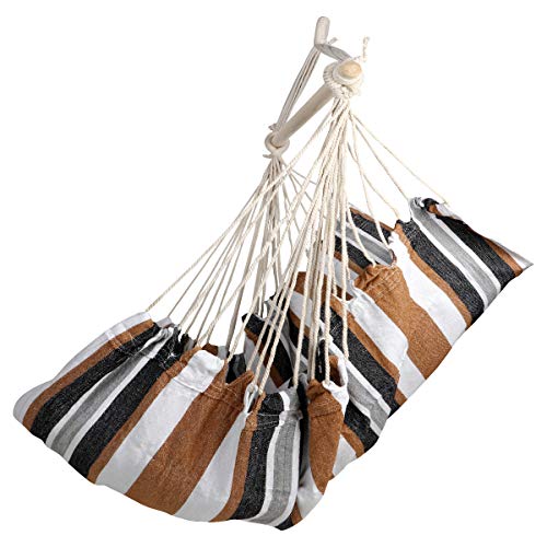 E EVERKING Hanging Rope Hammock Chair Swing Seat with Two Seat Cushions and Carrying Bag, Cotton Weave Porch Swing Chair for Indoor, Outdoor, Garden, Patio, Porch, Yard, Max 265 Lbs
