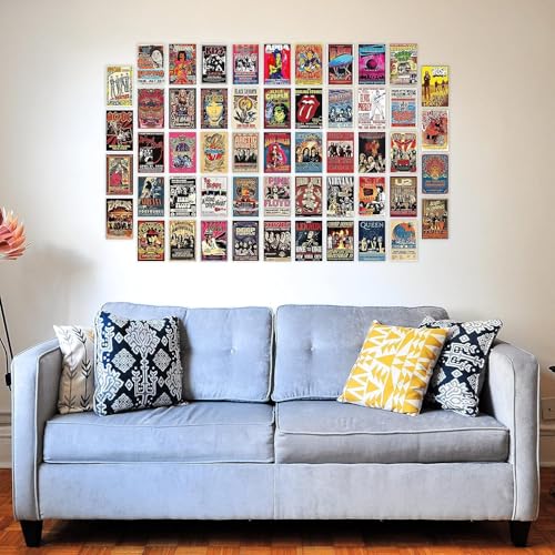 Image of Sudheer Global Rock Band Vintage Stickers for Bedroom, Music Poster, 4x6 inches, 54 Count, Frameless, Multicolor, Concert Light Show Photos Collage Kit