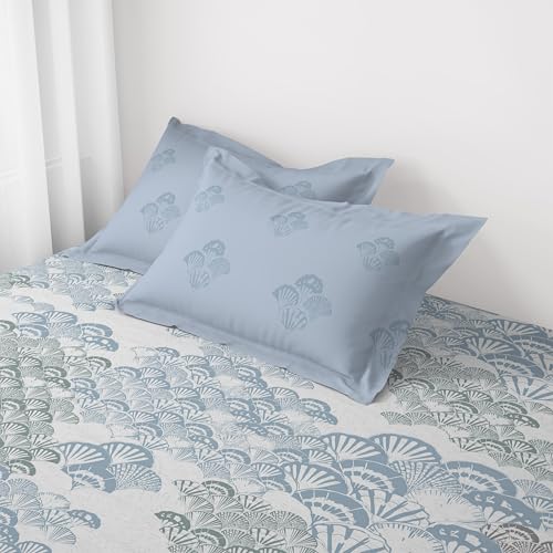 Image of Spaces Welspun Ease 120 TC 100% Cotton Geometric Design Double Bedsheet with 2 Pillow Covers - Soft Feel, Skin Friendly & Machine Washable - 224X254 Cm - Light Grey