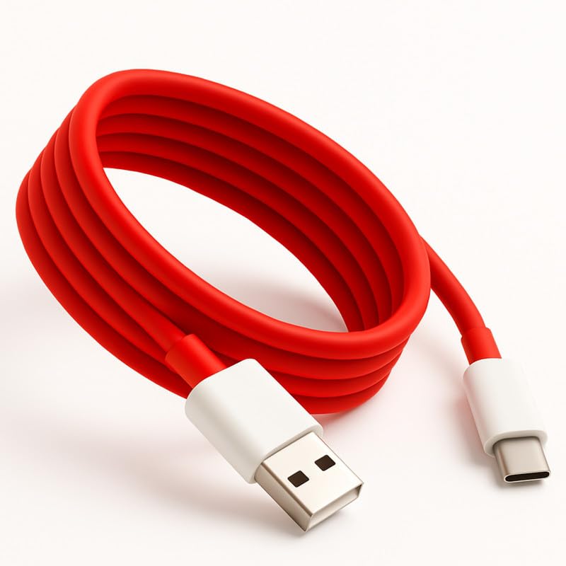Image of XYKOS Oneplus Original 80W USB to Type C SuperVOOC Fast Charging Cable, Compatible with OnePlus 13 /13R /Nord CE4 /CE2 Lite 5G, High Speed Tangle Free Data Sync Power Cord for Fast Quick Charge, Red