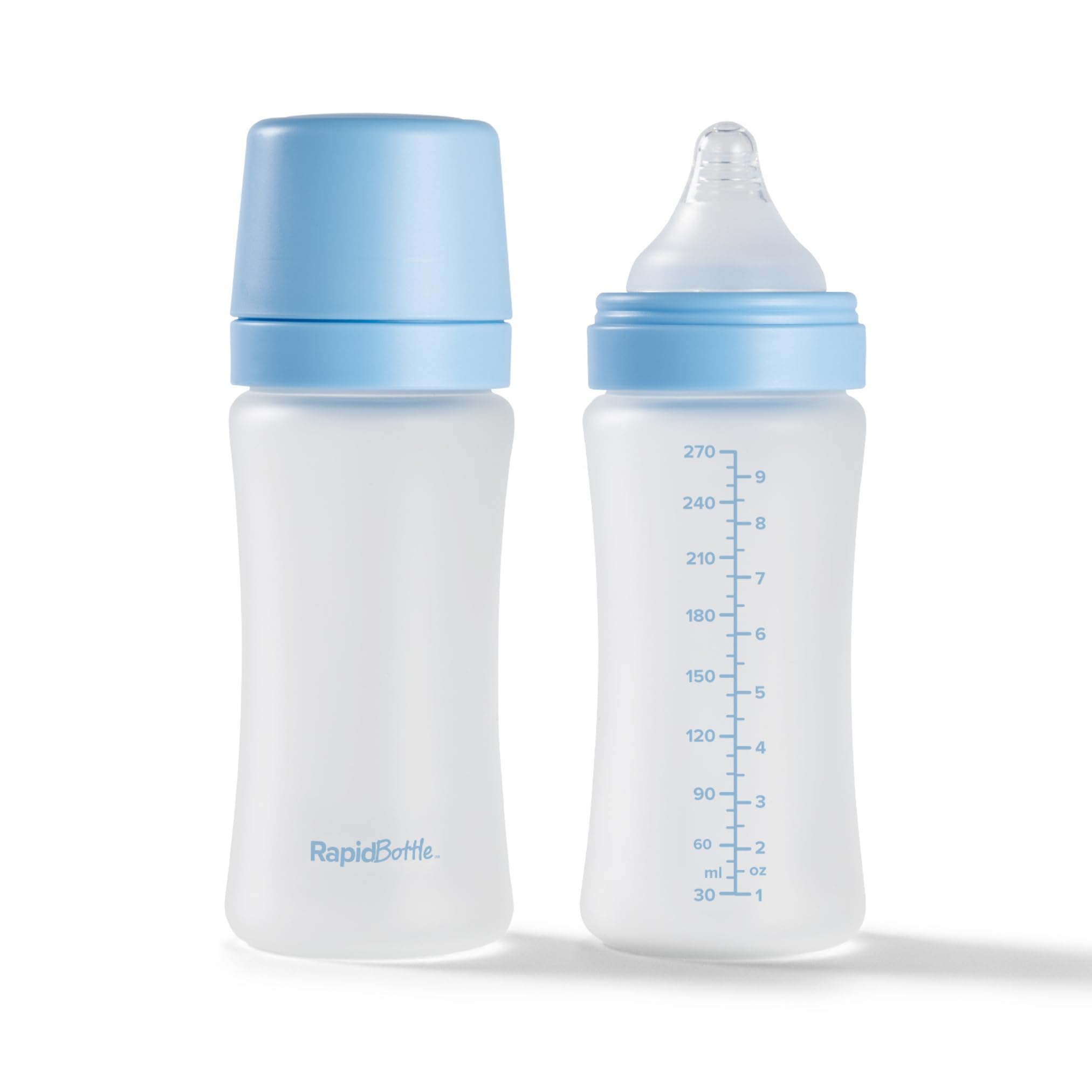 Nuby RapidBottle - Confezione da 2 biberon in vetro anti-coliche, con tettarella in silicone rivestito in silicone, alimentazione rapida, senza microplastiche, sterilizzazione rapida, 255 ml, colore