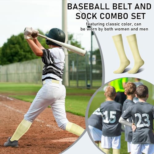 Image of Zhanmai Baseball Belt and Socks Combo, Adjustable Elastic Belt and Softball Socks, Multiple Sizes for Youth Boys Girls, Adult