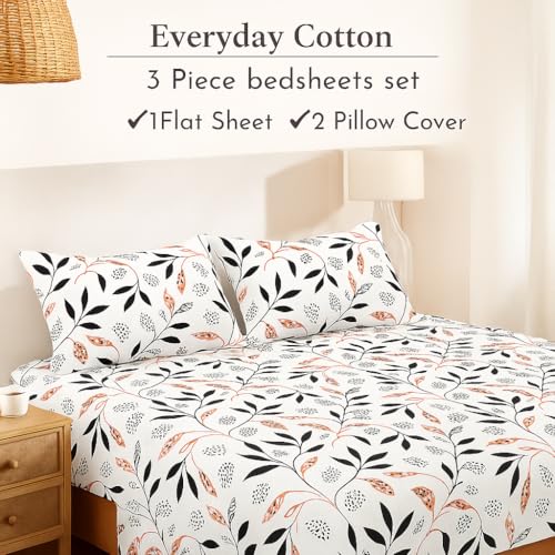Image of 100% Pure Cotton Double Bedsheet Set - Multi Leaf Premium Print (90x100 Inches) - Ultra Soft, Breathable & Skin-Friendly Luxury Bedding with 2 Pillow Covers