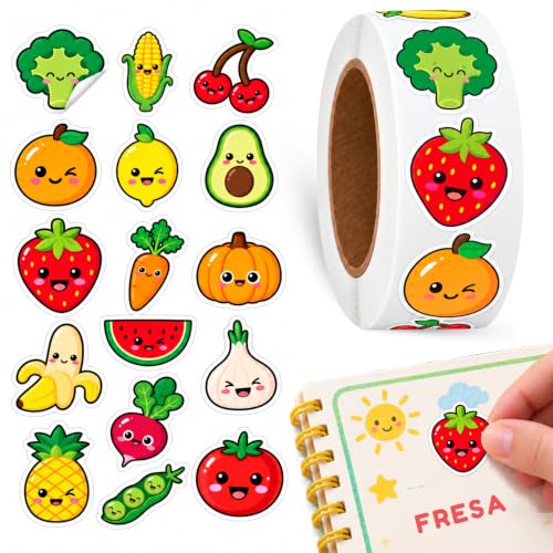 Rollo Pegatinas de Frutas y Verduras para niños, Fruit stickers, 1 Unidad