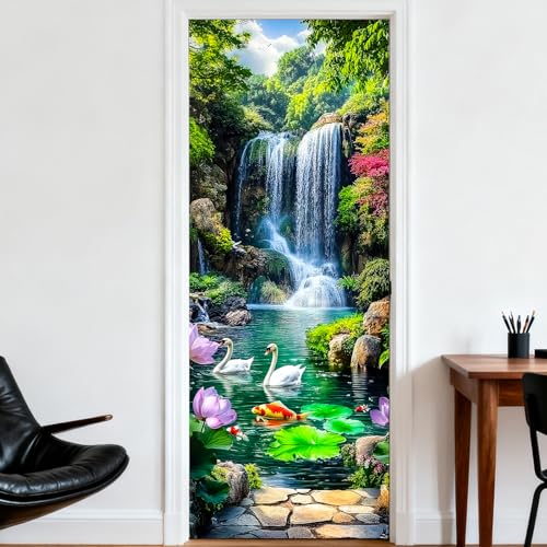 Image of Nuxovilar Swan Pond Door Stickers Peel Stick PVC 30.3x78.7 Inches
