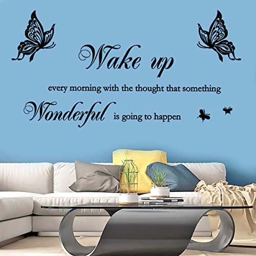 Inspirational Quote Wall Decal Wake Up Every Morning With The Thought That Something Wonderful Is Going To Happen Vinyl Beauty Eyes Wall Sticker Removable Motivational Art Letters Queen Decals For Bedroom Living Room. #TOP2