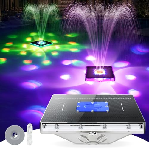 Solar Pool Fountain with Lights 2026 Upgraded Large Solar Pool Water Fountain Floating Pool Fountains for Above Ground Pool Solar Floating Fountains Pump for Pool Pond-1PK(Blue)