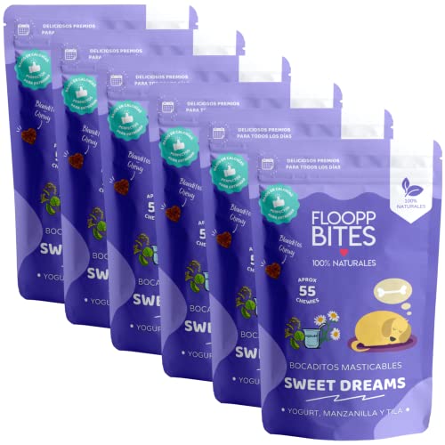 Floopp Bites Snack Rilassanti per Cani, Bocconcini Morbidi con Yogurt Miele Camomilla e Lino, Confezione 6x50g