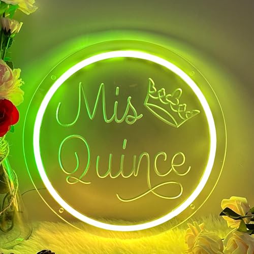 Image of Mis Quince Fifteen Colorful Neon Sign for Wall Decor 3D Art Carving Design Custom RGB Dimmable Color Changing LED Neon for Happy Birthday Party Home Room Rainbow Logo Personalized Sign 30x30 CM