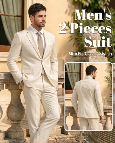 Image of MY'S Men's 2 Piece Slim Fit Suit, One Button Jacket Pants Set with Tie