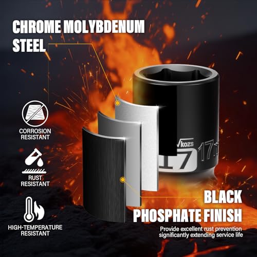 Image of 1 /2 Inch Drive 17mm Shallow Metric Impact Socket,CR-MO,6 Point Radius Corner Design,Square Chamfered Opening,Axle Nut Impact Grade Socket for Easy Removal