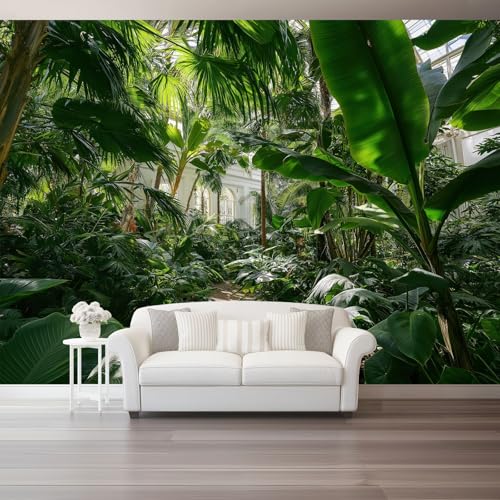 Verde Oliva Papel pintado mural, Naturaleza Plantas Selva Tropical Mural para salón y dormitorio, Papel pintado decorativo no tejido, Fotomural para comedor pasillo y salón 350 x 256 cm