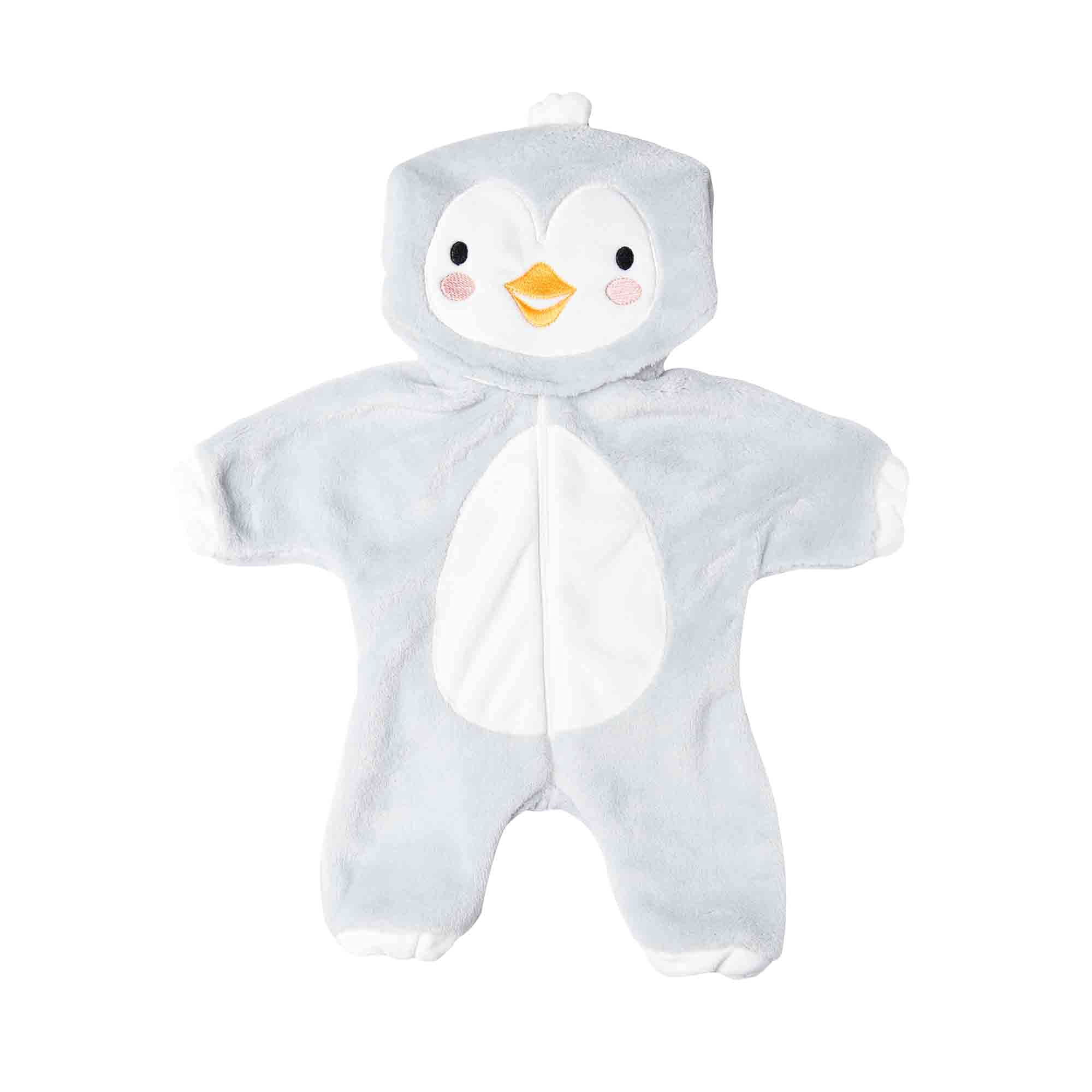 Heless 2198 - Penguin Doll Jumpsuit Soft Cuddly Hooded Zip Onesie Size 35 - 45 cm