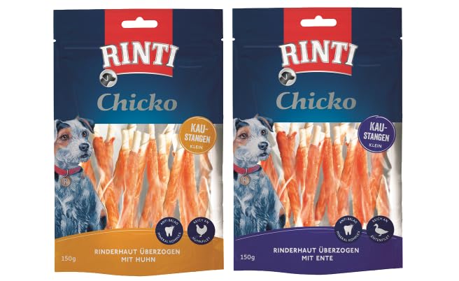 RINTI - Chicko Kaustange klein | Bissfeste Kaustange mit Zahnpflege-Komplex für kleine bis mittelgroße, ausgewachsene Hunde. Hundesnack ohne künstliche Zusätze im Frischebeutel | 9x150g Huhn