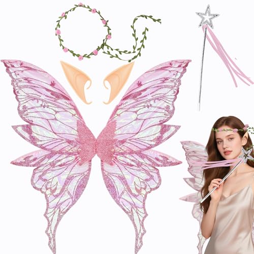 Fairy Wings, Butterfly Wings Adults, Sparkling Sheer Wings with Flower Headband, Angel...
