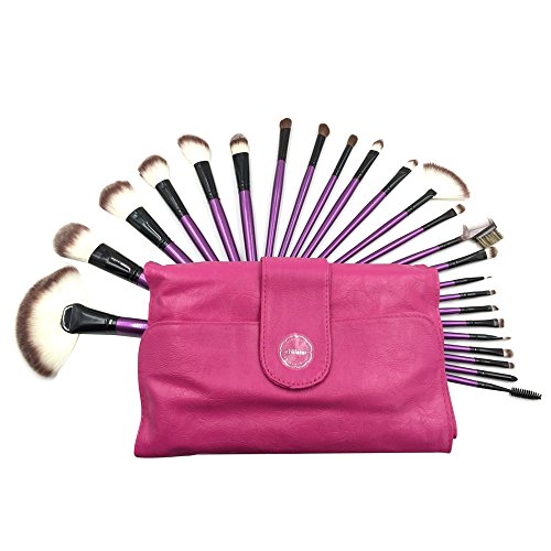 24 Piece Makeup Brushes Set Professional Synthetic Horse Hair Brush Set Natural Cosmetic Kabuki Foundation Blending Blush Concealer Eyeliner Face Powder Brush Kit with Case Bag (Purple 24PCS)