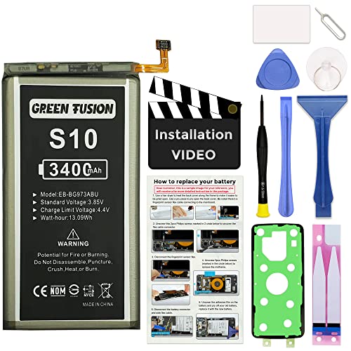 GREEN FUSION for Galaxy S10 Battery Replacement, with Video Tutorial, EB-BG973ABU Battery for Samsung Galaxy S10 (Not for S10 Plus/Note 10) with Installation Instruction & Repair Toolkit