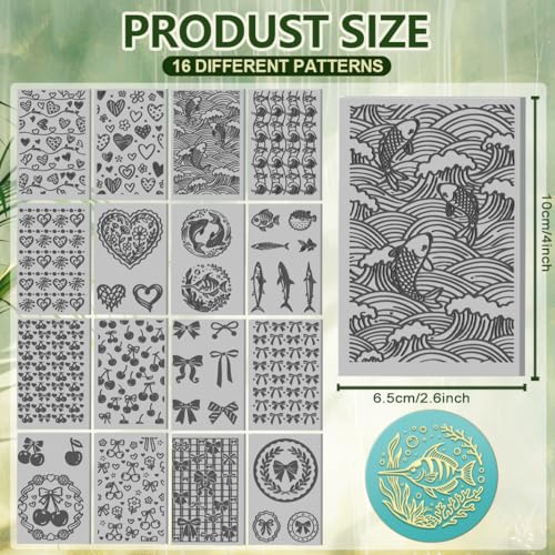 Image of 16 Sheets 16 Styles Mixed Textures Polymer Clay Texture Mat Bows Clay Modeling Pattern Pad Waves Texture Sheets for Making Earrings Jewerly Tools, 4x2.6 inch