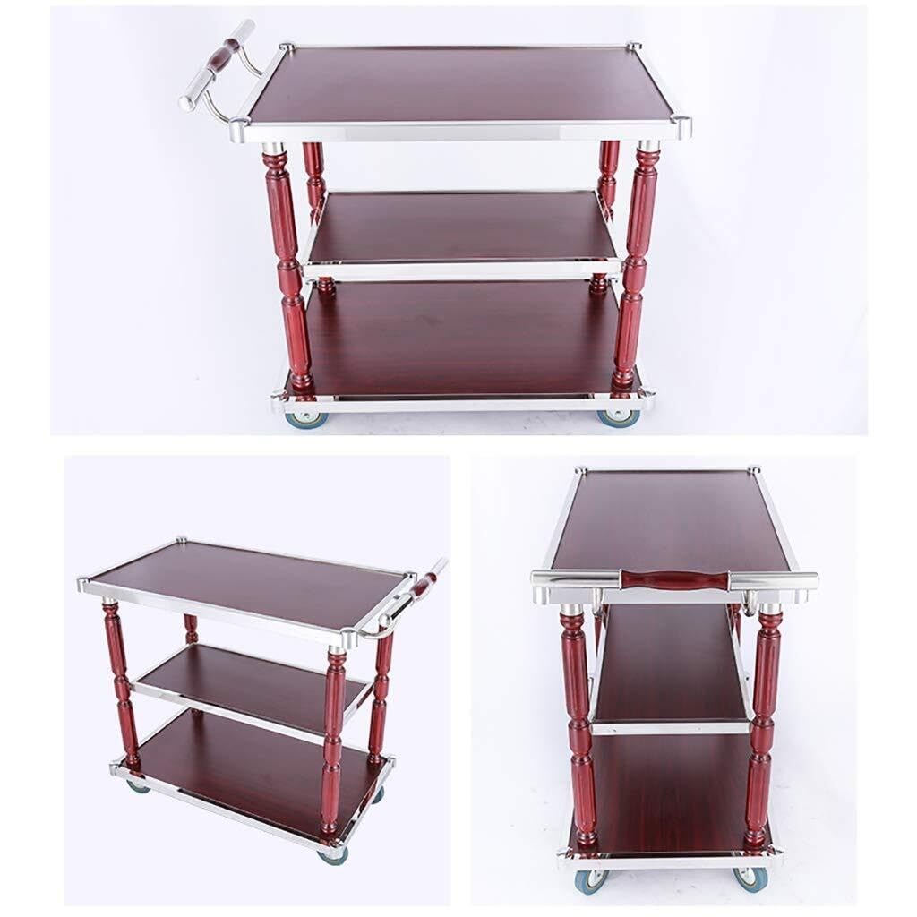 Carrello di servizio in acciaio inox a 3 livelli con vassoio in legno, versatile carrello multiuso per hotel, ristoranti, cucine e uso domestico, carrello multiuso