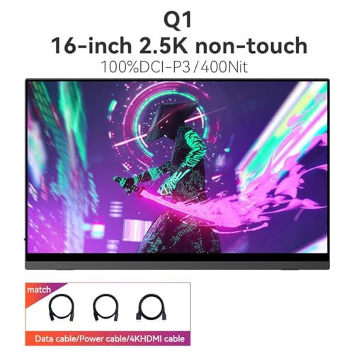 Image of EHOMEWEI Q1 16 inch Ultra-Slim Portable Monitor 2560 * 1600 QHD Laptop Screen Extender with 100% sRGB, Eye Care IPS Display, Integrated Kickstand, Plug & Play for MacBook, PC, Phone, Switch, Xbox