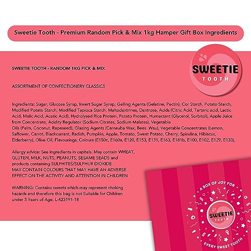 سلة هدايا فاخرة عشوائية من سويتي توث بوزن 1 كجم - حلويات اختيار ومزج عشوائية للكريسماس وعيد الحب وعيد الميلاد وعيد الفصح للاطفال، والشكر والتهاني