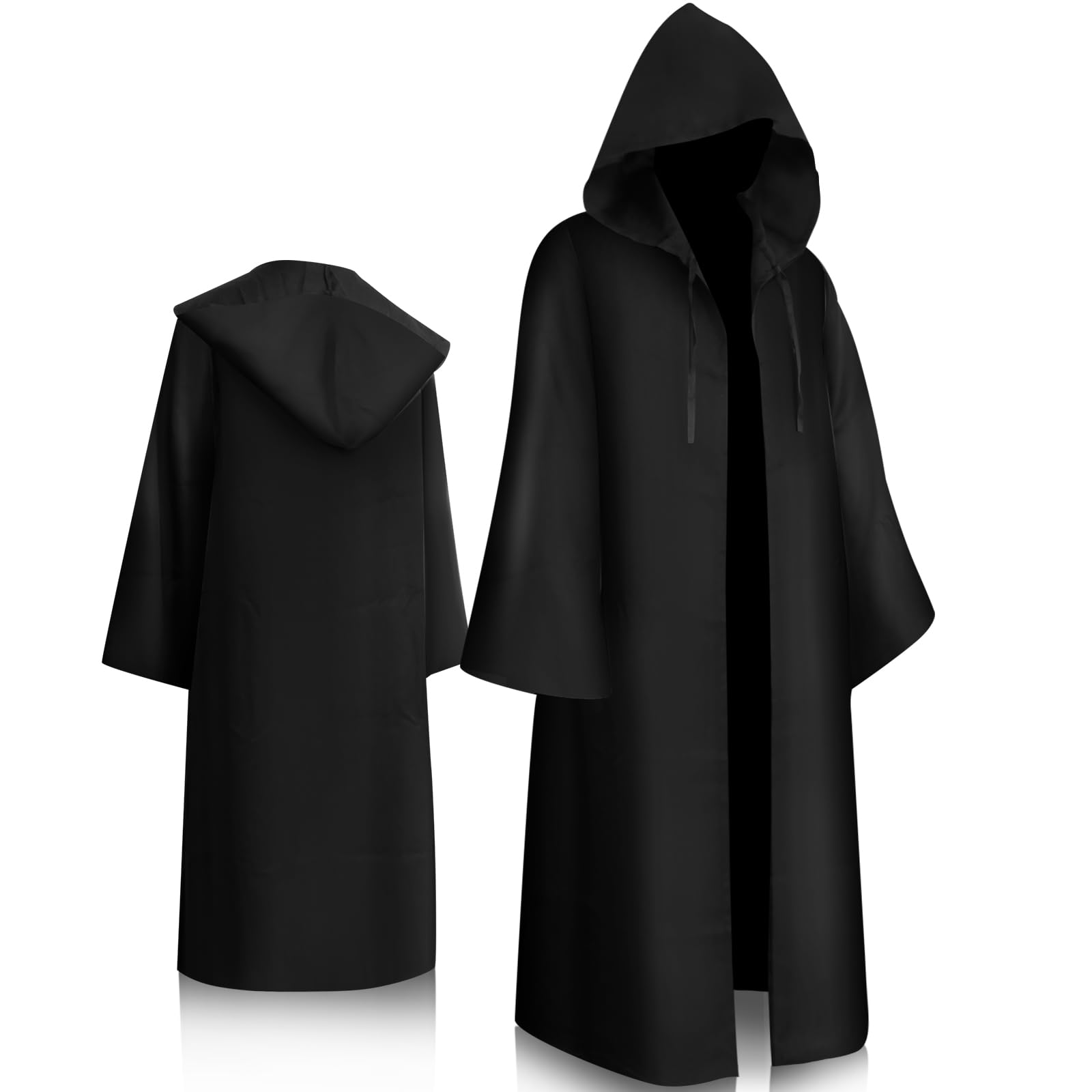 ARDFFA Black Hooded Cloak Halloween Christmas Costume, Men Robe Halloween Movie Costume Witch Pirate Knight Tunic Adult Cape Outfit Carnival Fancy Dress Party, Pull On Hooded Cloak Cape, L