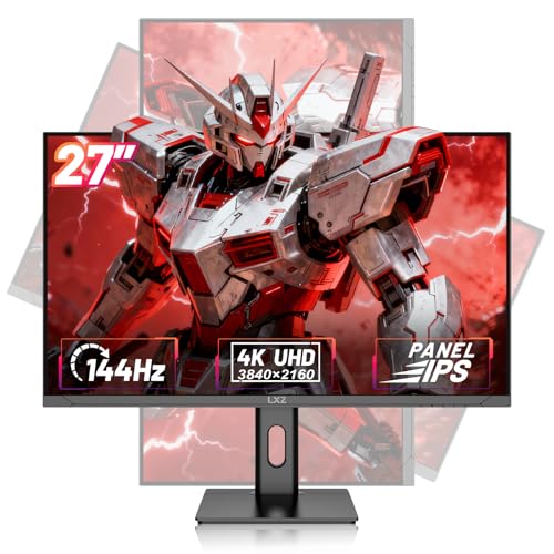 LXZ Gaming Monitor 27 inch, 144hz Monitor 3840 * 2160P, IPS Display, Eye Care, DP/HDMI, Wall Mount Compatible - Black