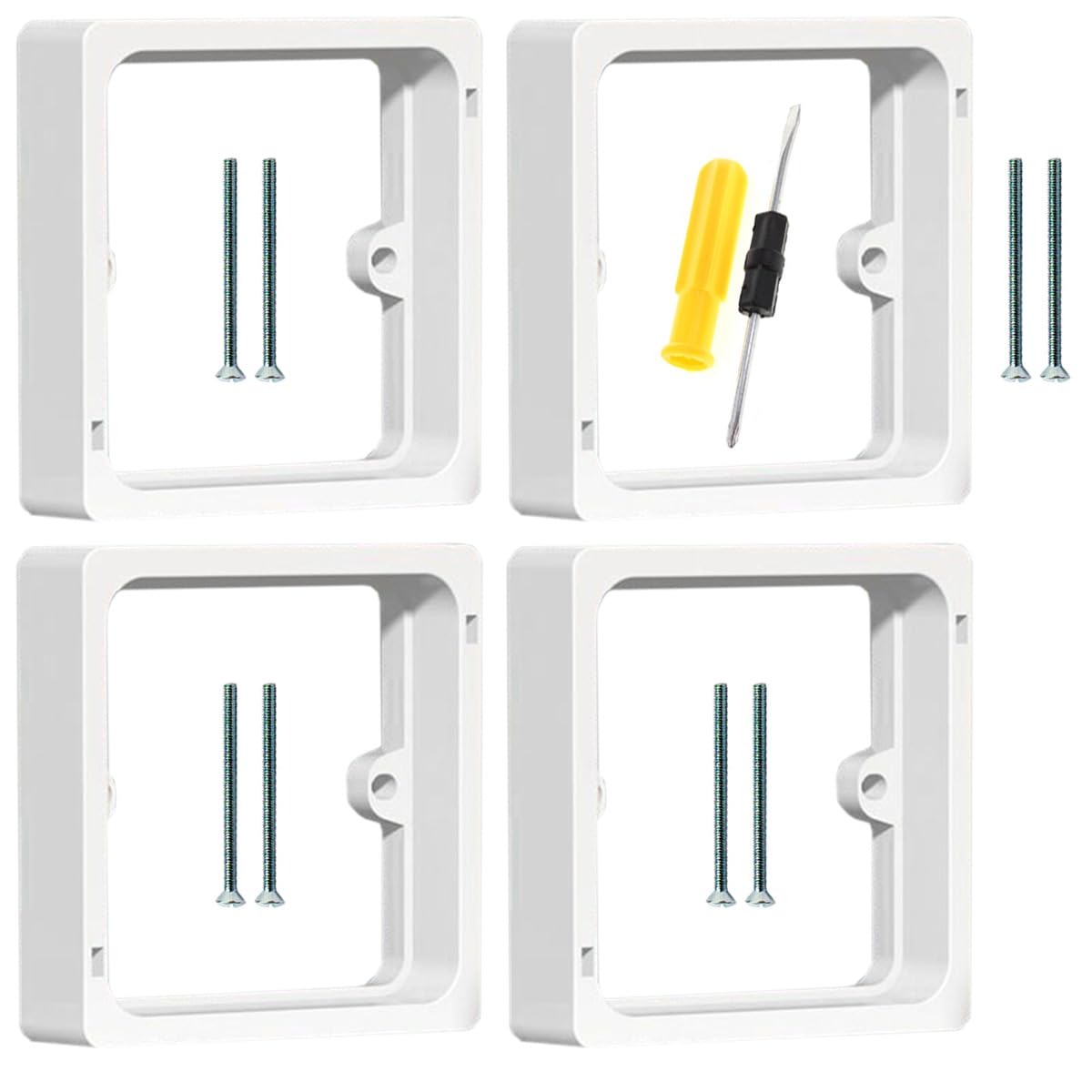 Acmerota 4Pcs Single Socket Spacer 1 Gang White Single Light Switch Socket Surround 20mm Depth Square Spacer Frame Back Box Plate for Enhances Wall Depth Solution Pattress Box Height Increase