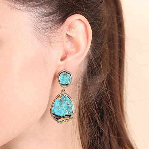 Bonaluna Bohemian Wood And Marble Effect Oval Shaped Drop Statement Earrings (Turquoise) #TOP2