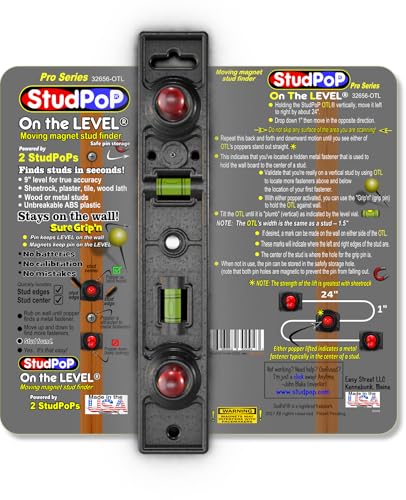 StudPoP On the LEVEL Dual magnetic stud finder.All walls. 9' level, 1' mag